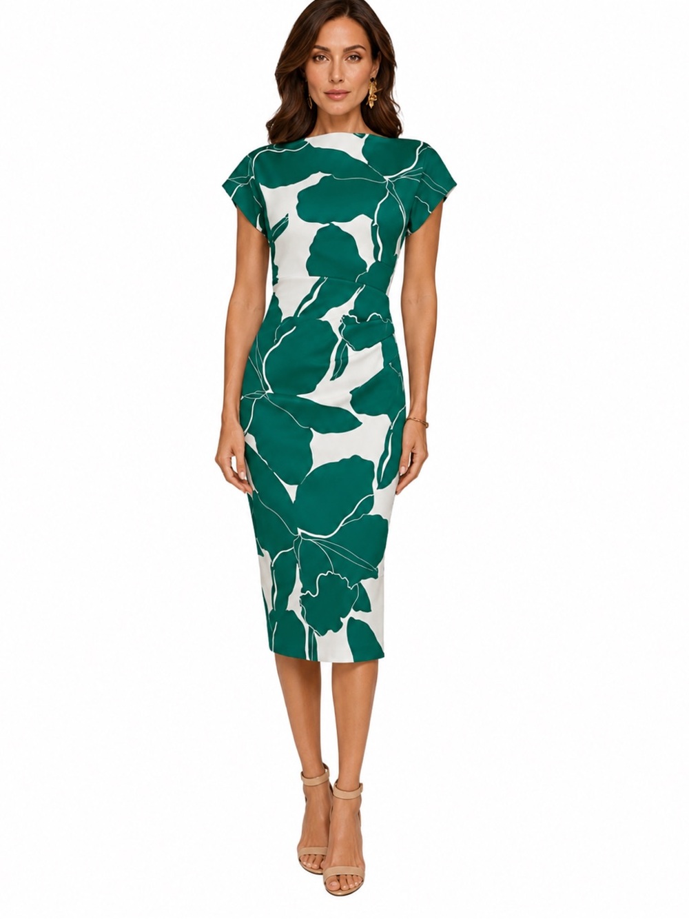 Donna‎ Karan New York Women’s Boat Neck Floral Midi Dress Size 6 NWT